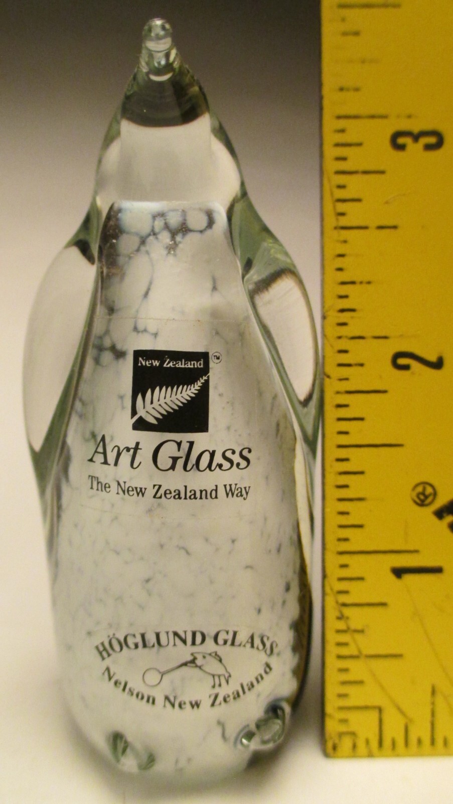 Hoglund Glass 1991 Penguin Milk Glass and Amethyst Mottled encased with Crystal