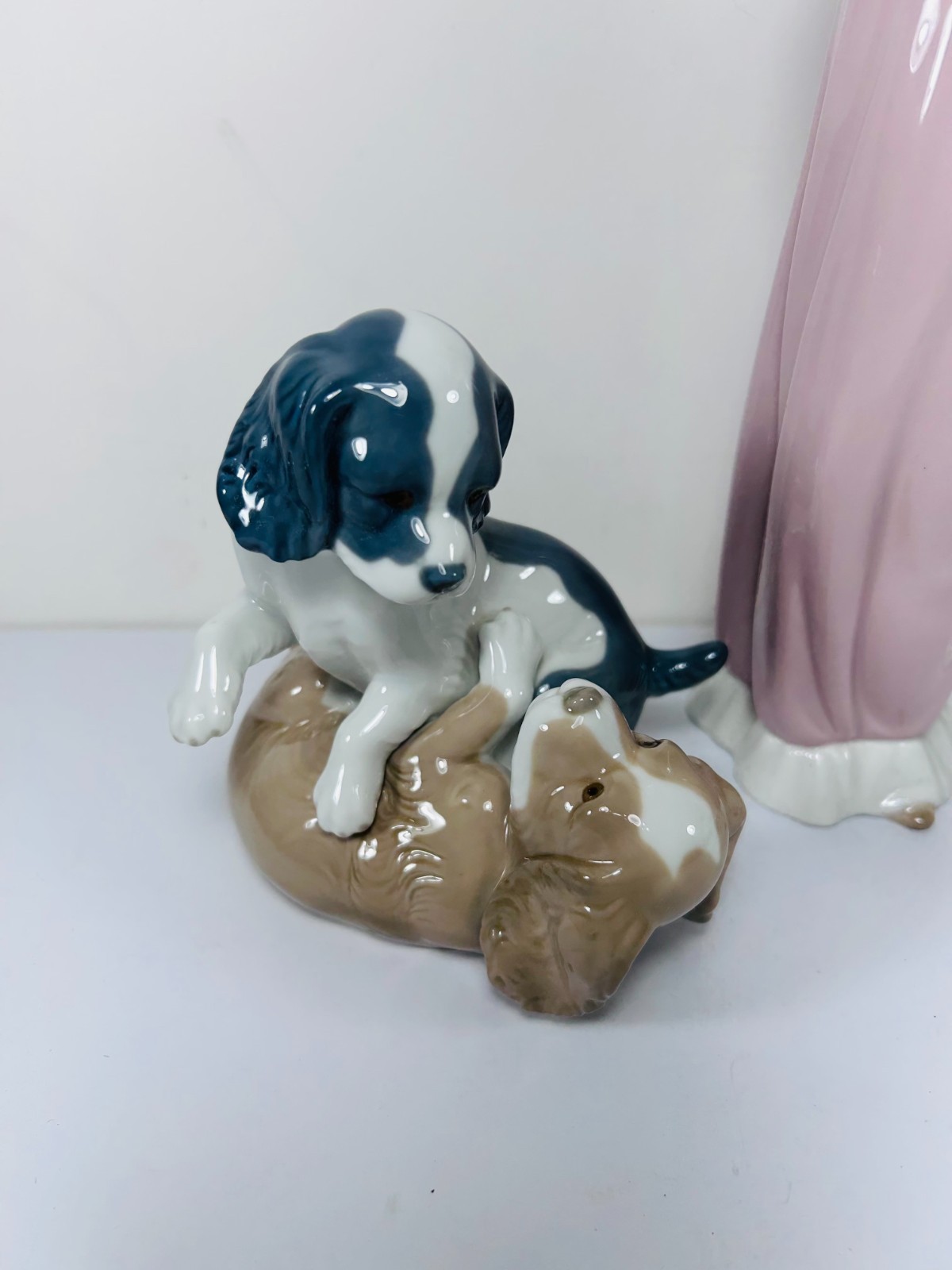 (3) LLADRO / NAO Figures Puppies Playing Hound Dog Girl Rabbit Bunny Spain