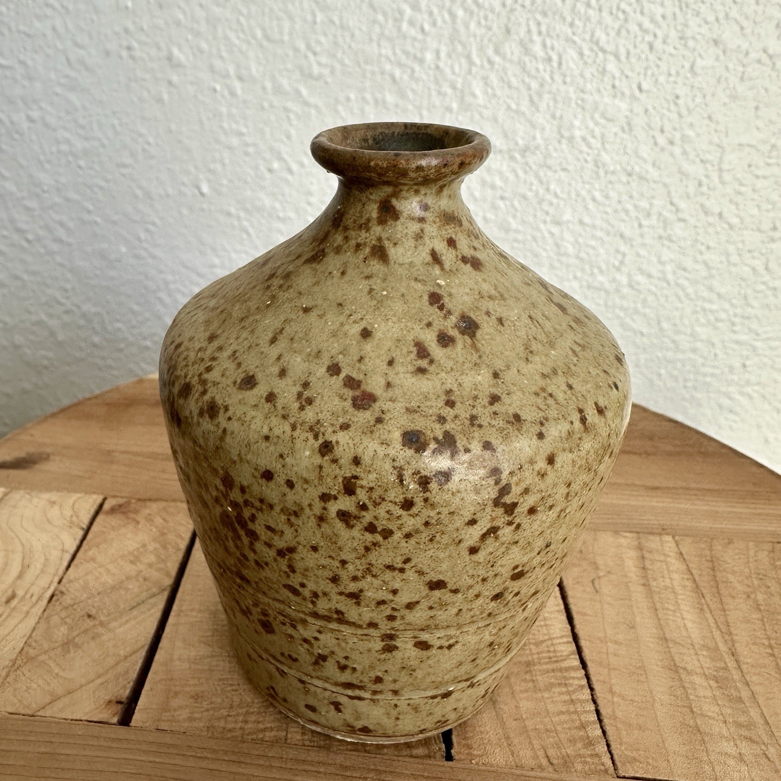 VTG 90s Artisan Pottery Bud Vase Stoneware 4.5 Inch Spotted Earth Tones Signed