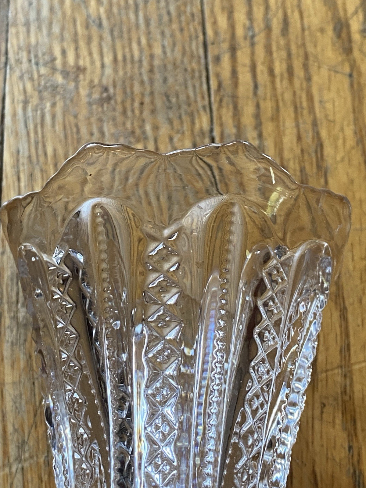 Vintage Crystal Cut-glass Flower Vase Tall 6 1/2” tall by 3″ in diameter