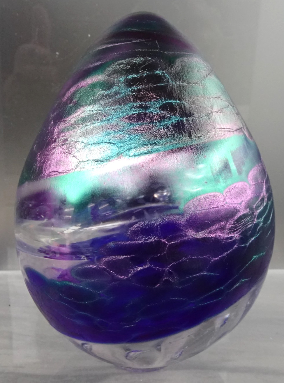 Large Signed Jeff Price Aurene Iridescent Swirl Studio Art Glass Paperweight