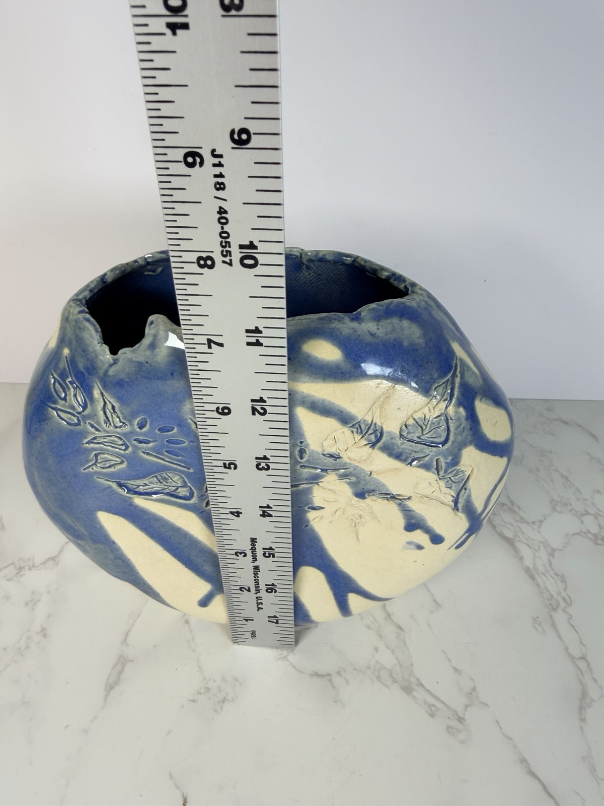 Primitive Clay Vase Handmade Brutalist Drip Glazed Incised Design Unique Signed