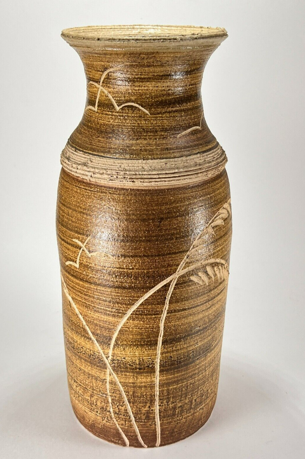 Vtg Studio Pottery Vase Coastal Earthenware Stoneware Seascape Seagulls Signed