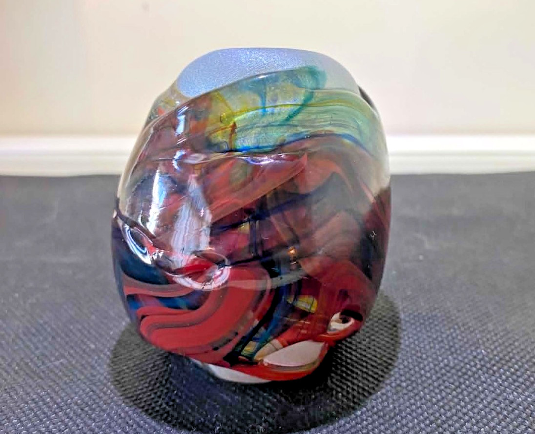 VTG Tom Chapman 1994 Signed Studio Art Glass Paperweight – Multicolor Swirl