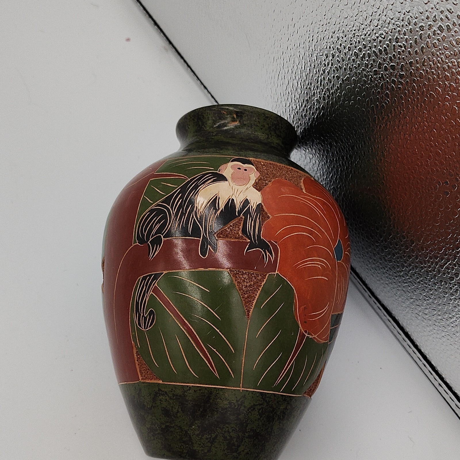 Aller Art Pottery Hand-Painted Signed Floral Animal Decorative Vase 18cm