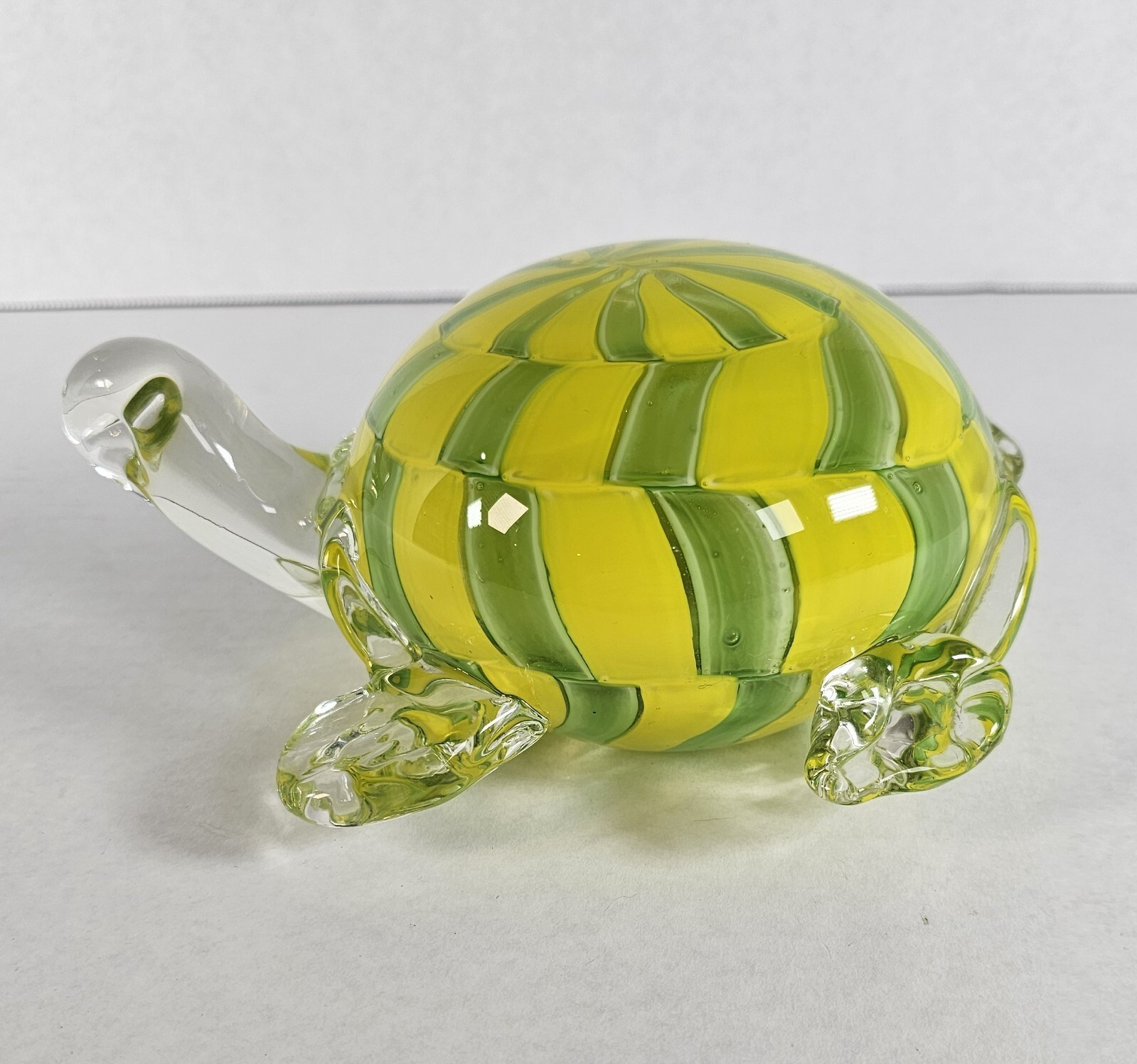 Large Art Glass sea turtle hand blown paper weight clear green and yellow