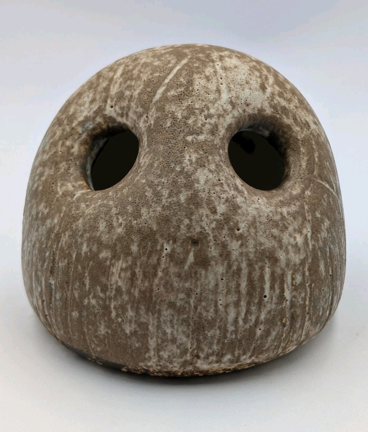 Vtg Lee & Erma Rone McCarty Nutmeg & Cobalt Blue Accent Pottery Owl Figurine 3″