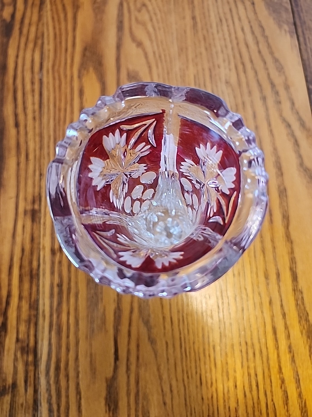 Anna Hutte Bleikristall 9″T German Ruby Red Lead Crystal Vase, Footed, READ
