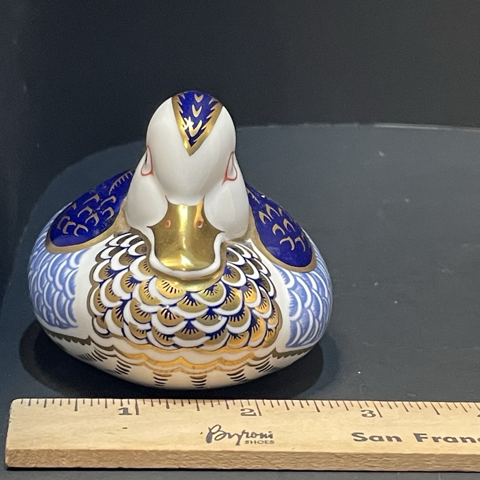 Royal Crown Derby Duck Paperweight Gold White Blue EXQUISITE
