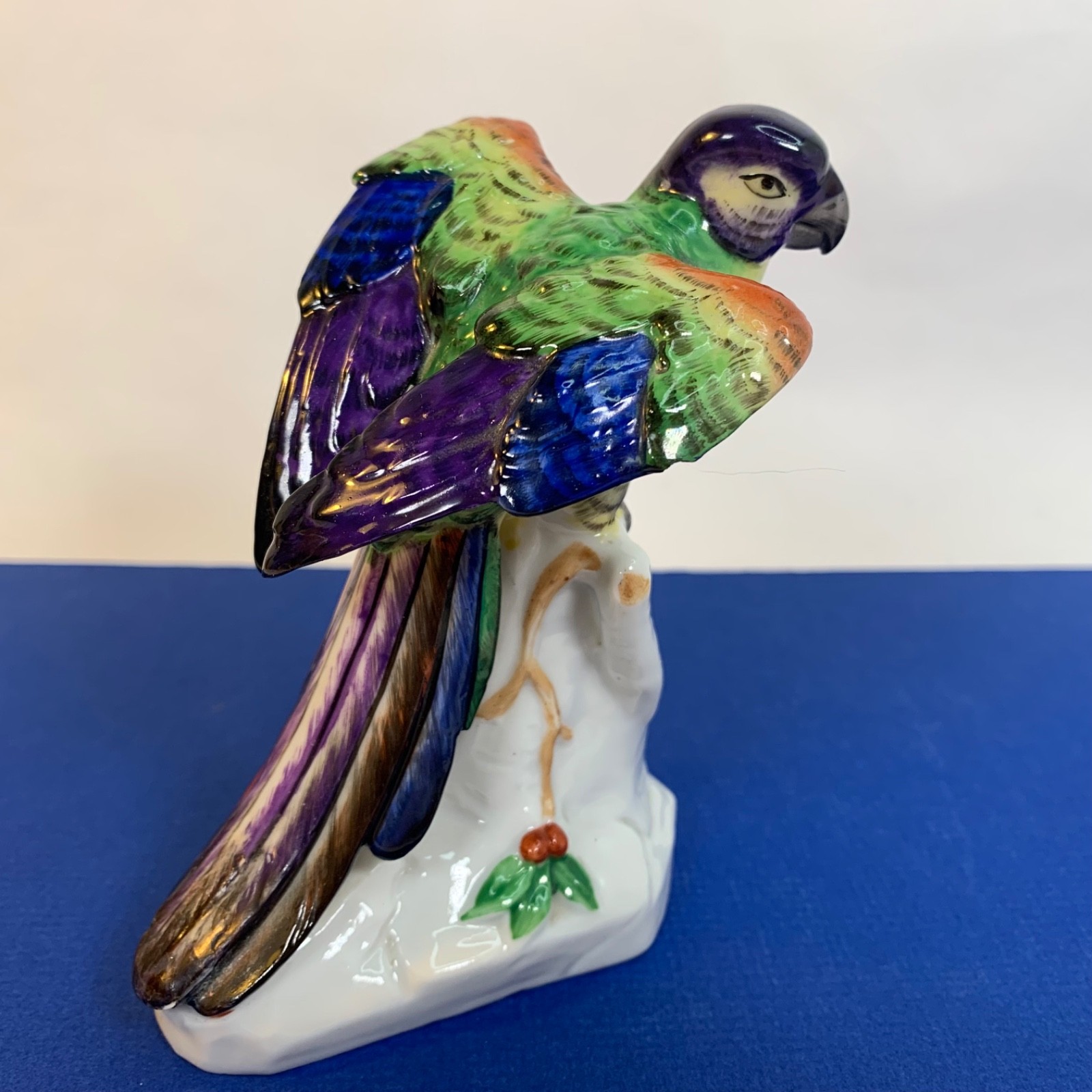 Antique Porcelain Parrot Bird Figurine Adolf Leube of Dresden Germany 4.5″