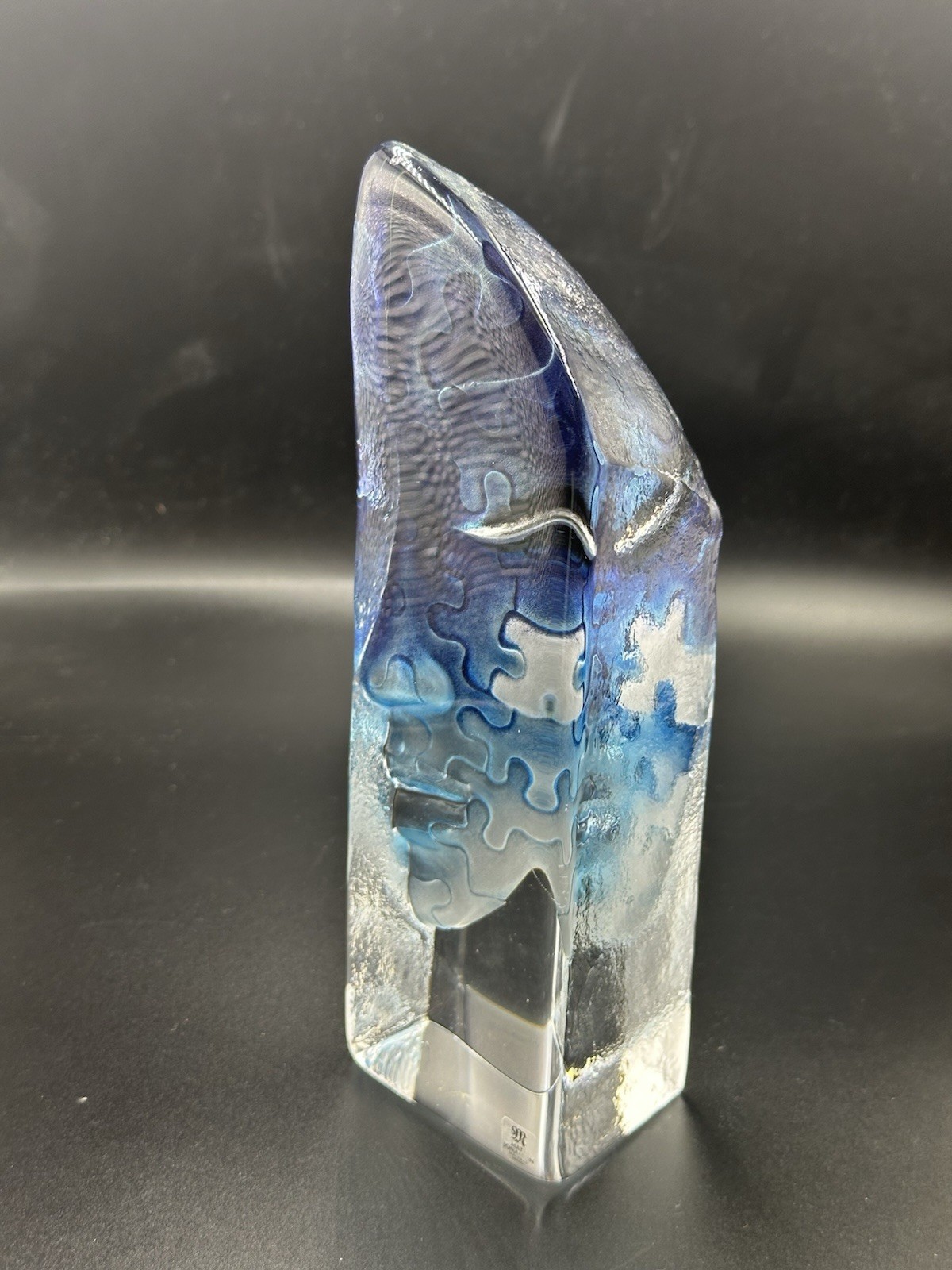 Mats Jonasson Målerås Sweden “Puzzle” Masq Crystal Face Glass Sculpture Signed