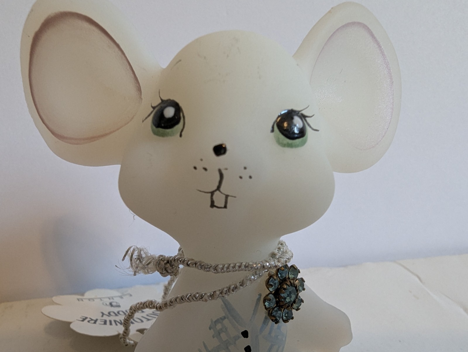 Fenton Boutonniere Buddy White Satin Mouse with Vest March Hand Painted Signed