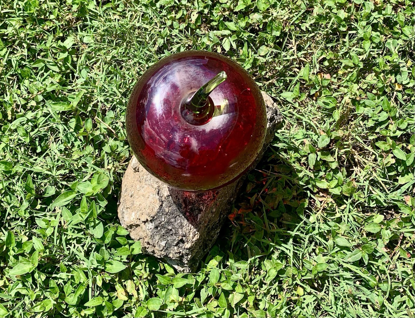 Vintage Viking Glass Green Stem Red Apple 7” Paperweight MCM