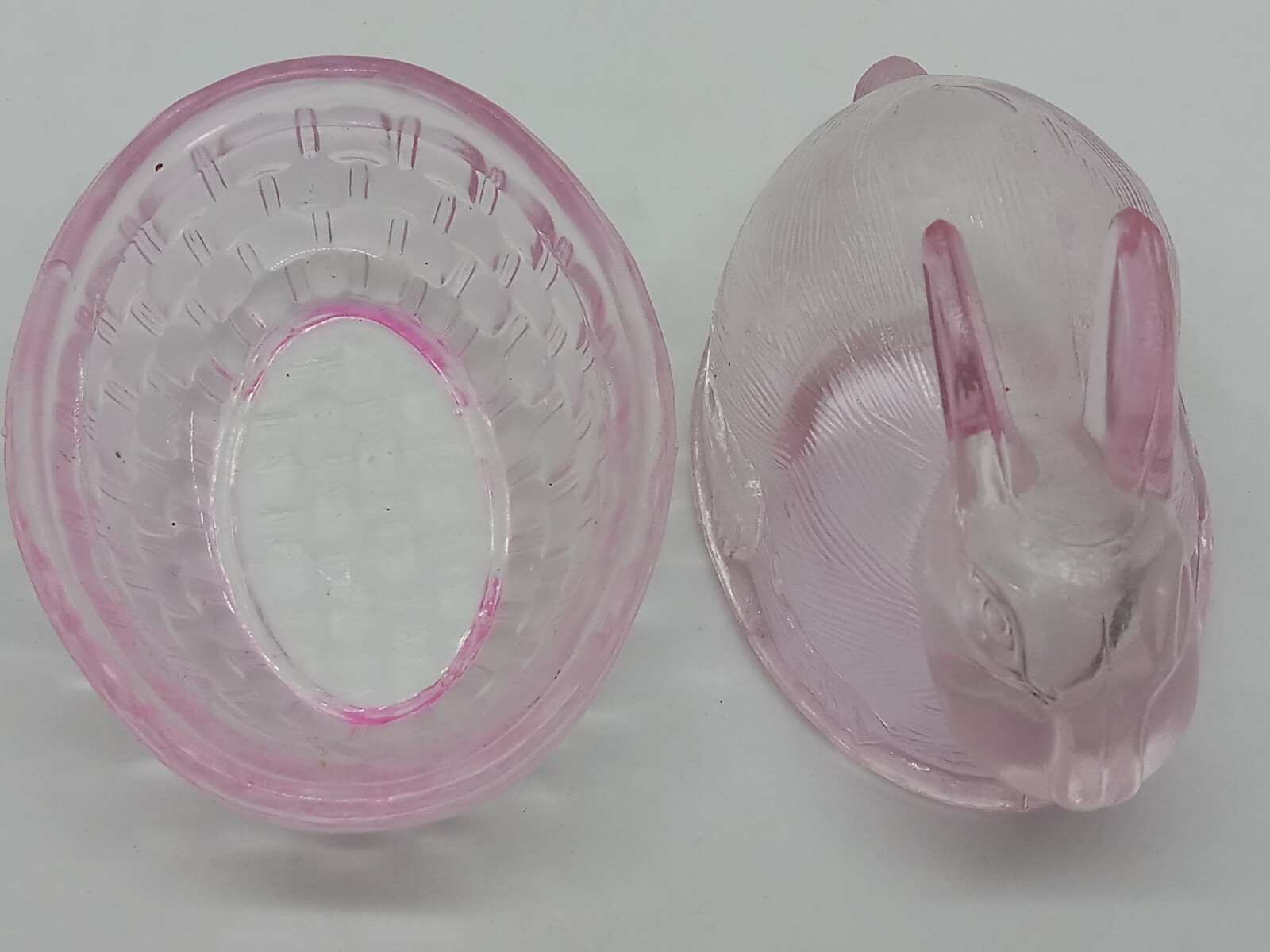 L.E. Smith Pink Glass Bunny Rabbit On Nest Candy Dish MCM