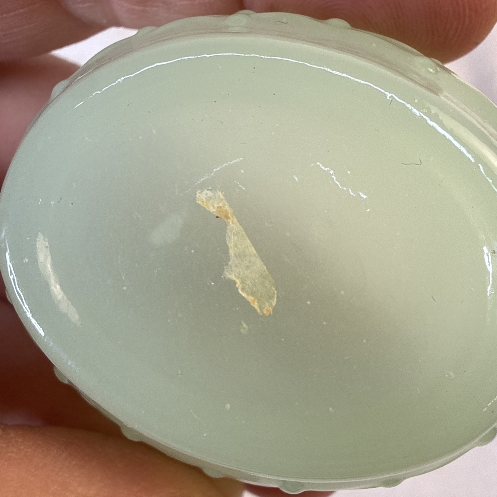 Vintage Green Jadeite Jade Glass Bunny Rabbit on Nest 2 piece Miniature 2”