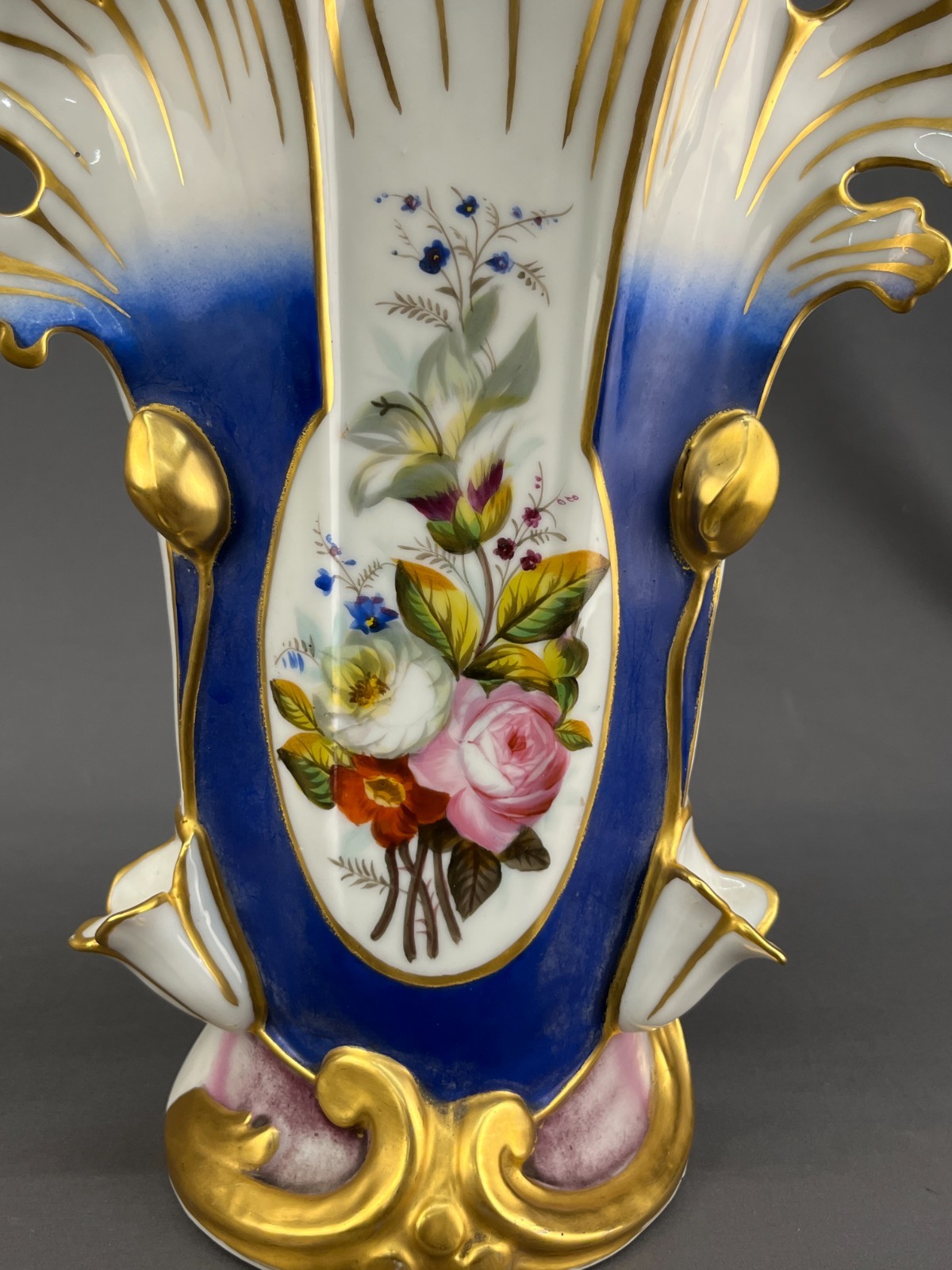 19th c. Old Paris Porcelain Hand-Painted Floral 12 1/2″ Spill Vase