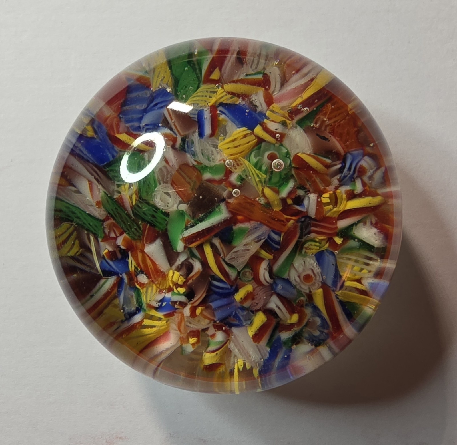 Vintage Paperweight with red, blue, green, yellow, and white design #PW6