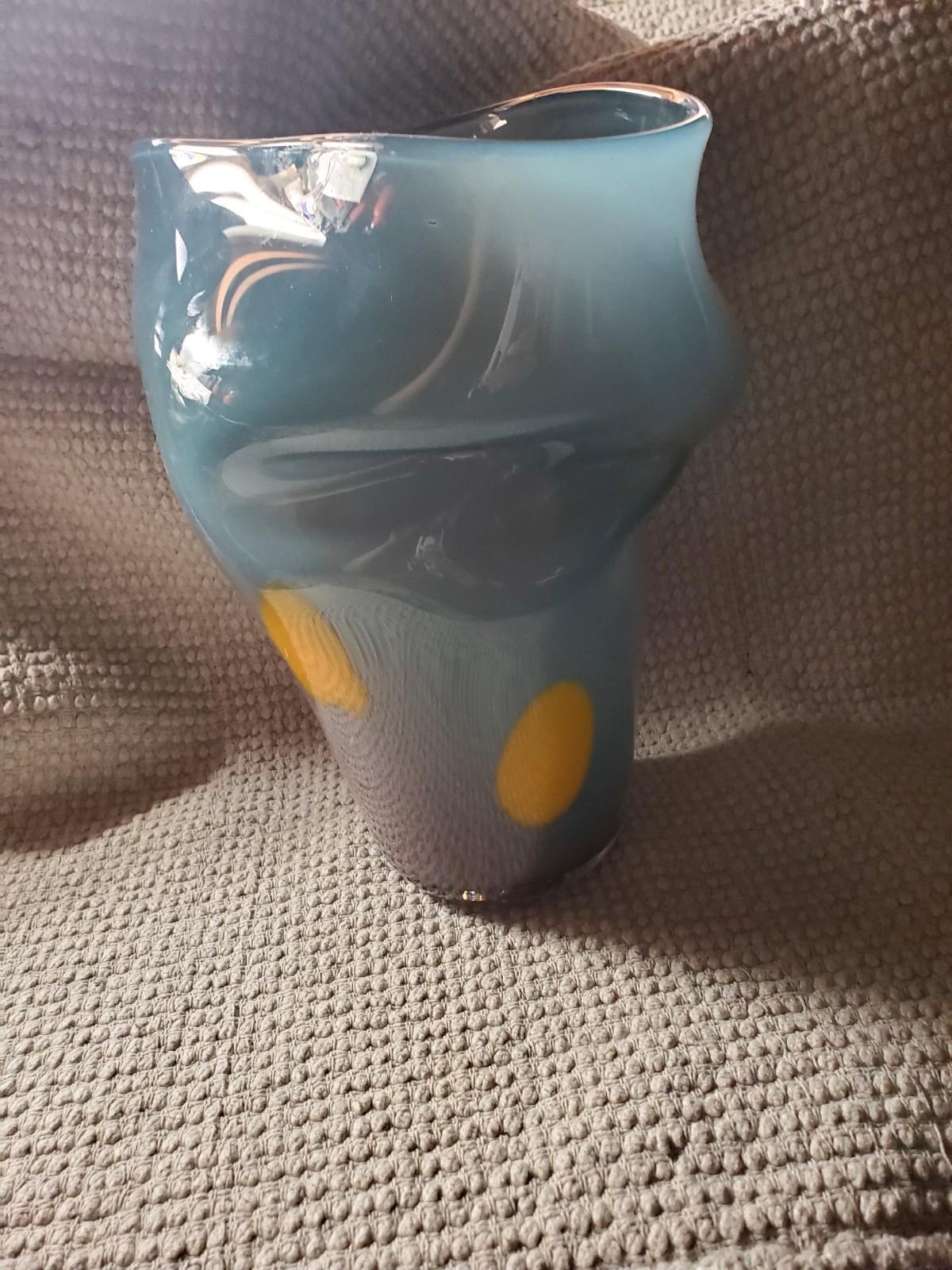 Blue Purple Yellow Swirl Art Glass Vase, Abstract Decorative Glossy Finish