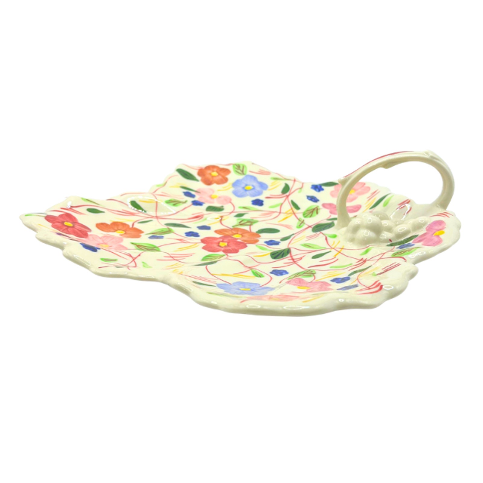Vintage Blue Ridge Pottery Leaf Shaped 10″ Nappy Dish Hand Painted