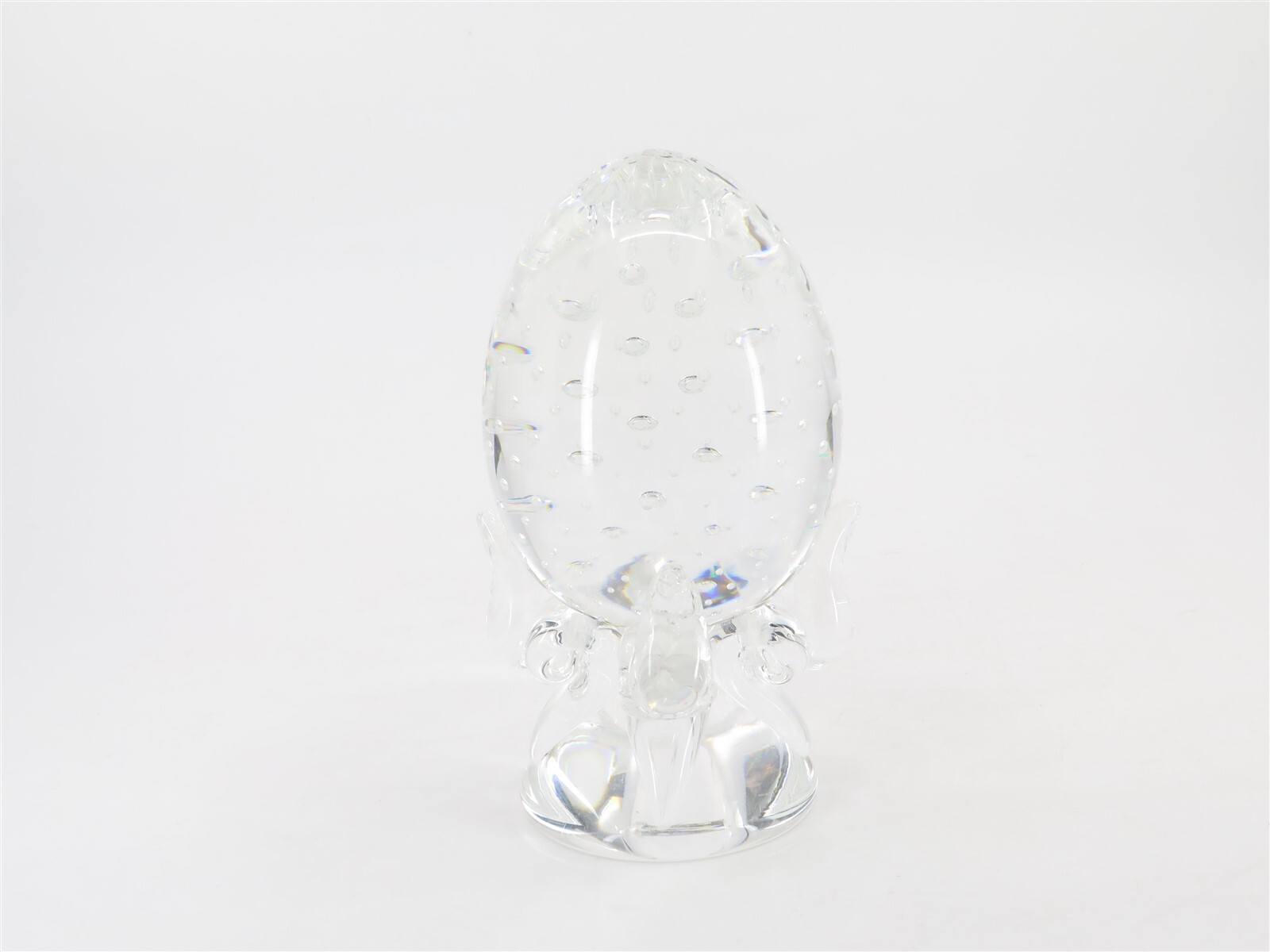 Steuben Crystal Controlled Bubble Egg Figurine Paperweight by Lloyd Atkins