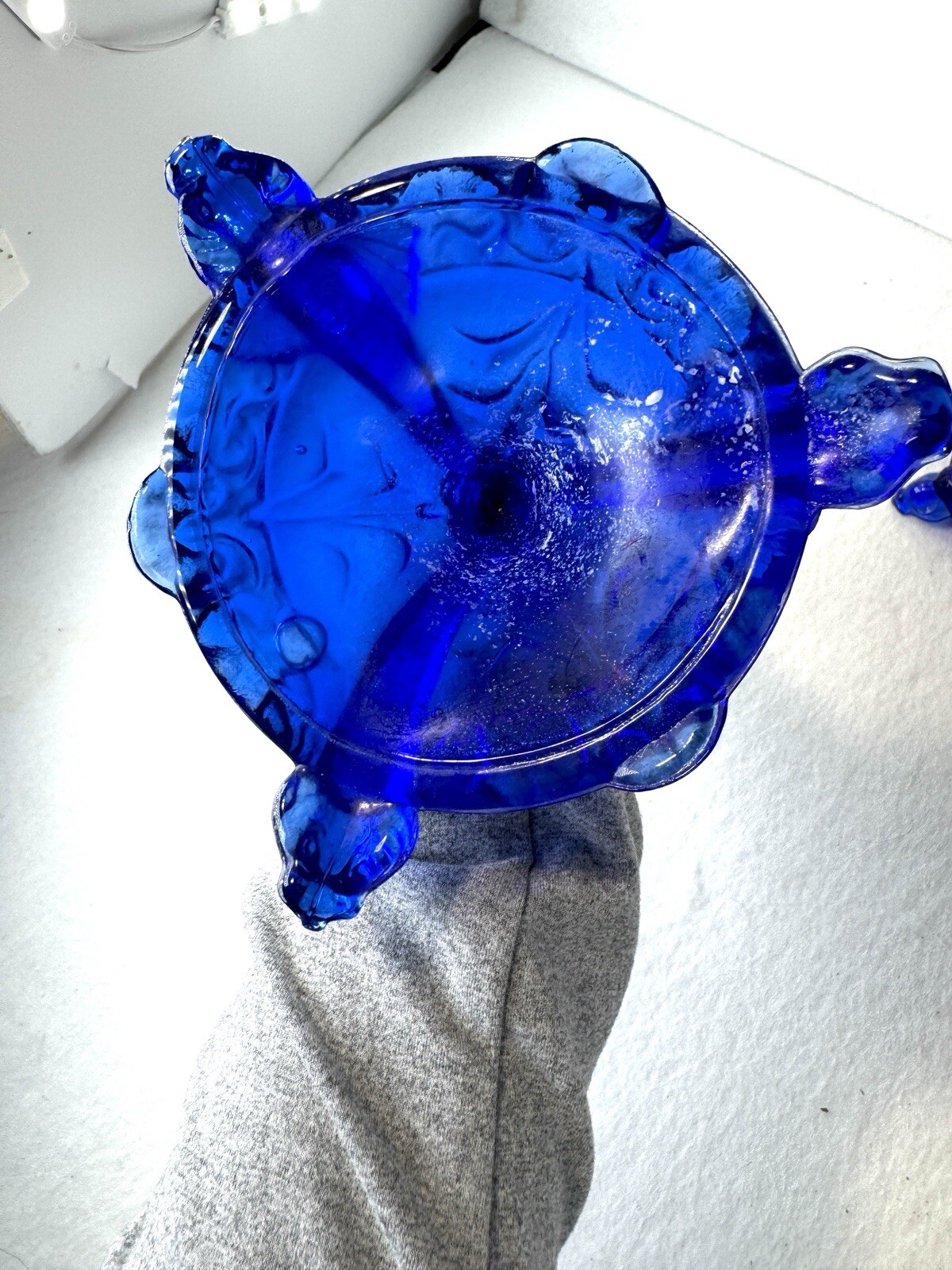Portieux Vallerysthal Cobalt Blue Glass Candlestick Pair 9″ Vintage