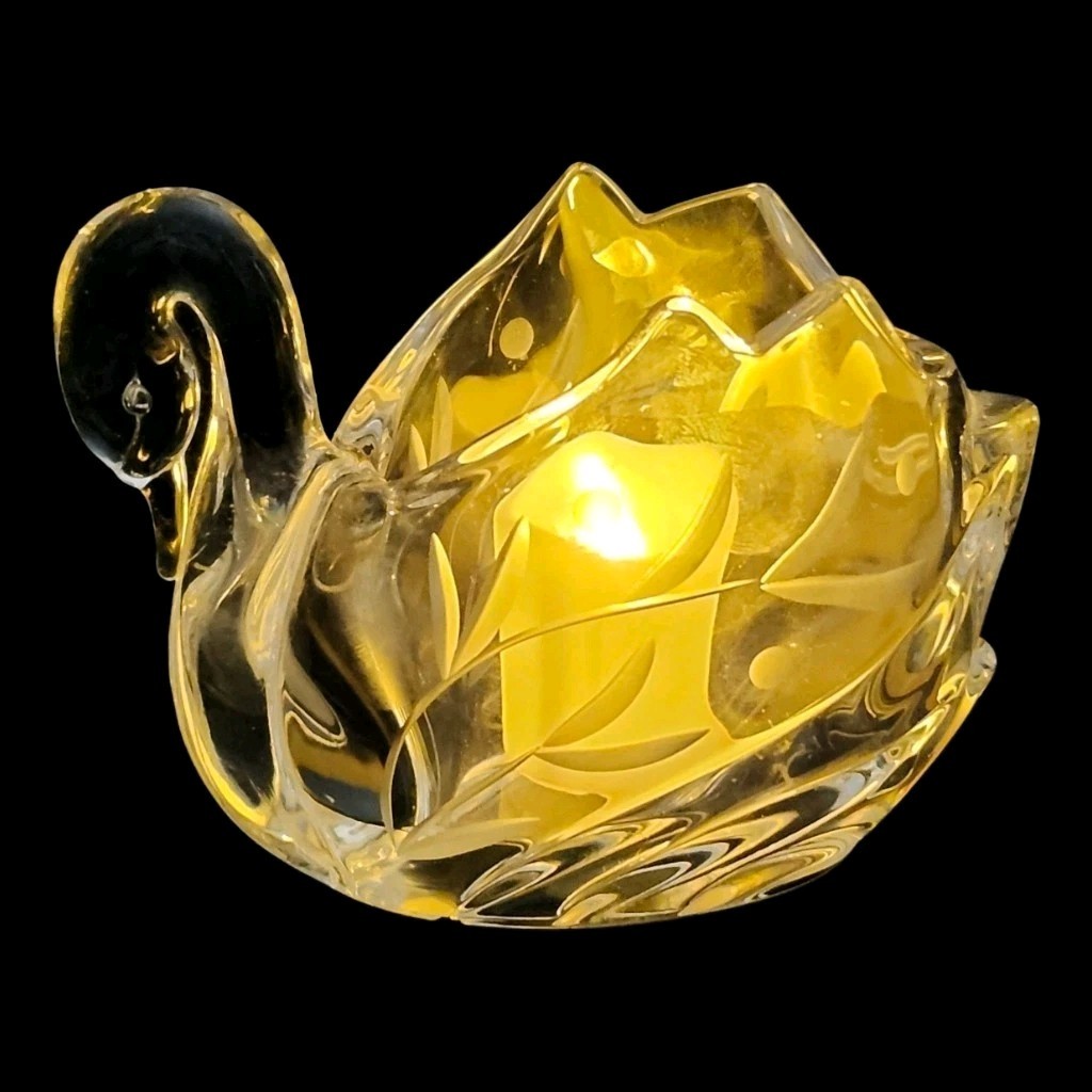 Vintage Lenox Crystal Opal Innocence Swan Votive Candle Holder 3″T Holiday EC
