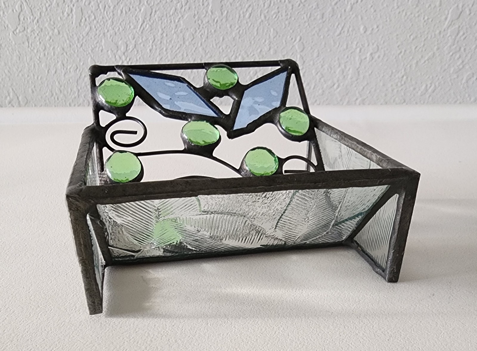 Stained Glass & Bead Art Business Card Phone Holder Handmade By Diane Markin