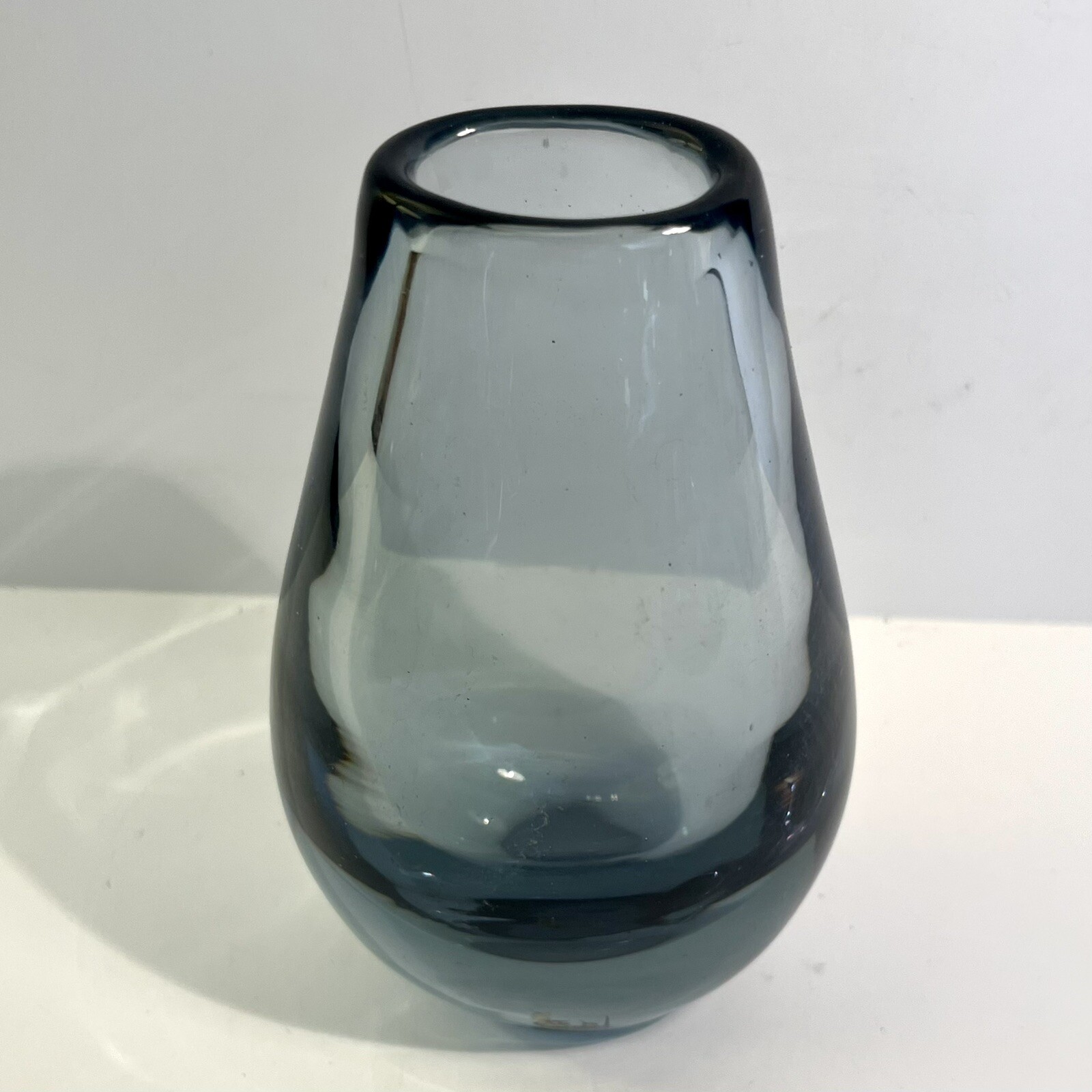 Kosta Glassworks Vase Hand Blown Glass Sweden Smoke Gray Vintage Decor Heavy