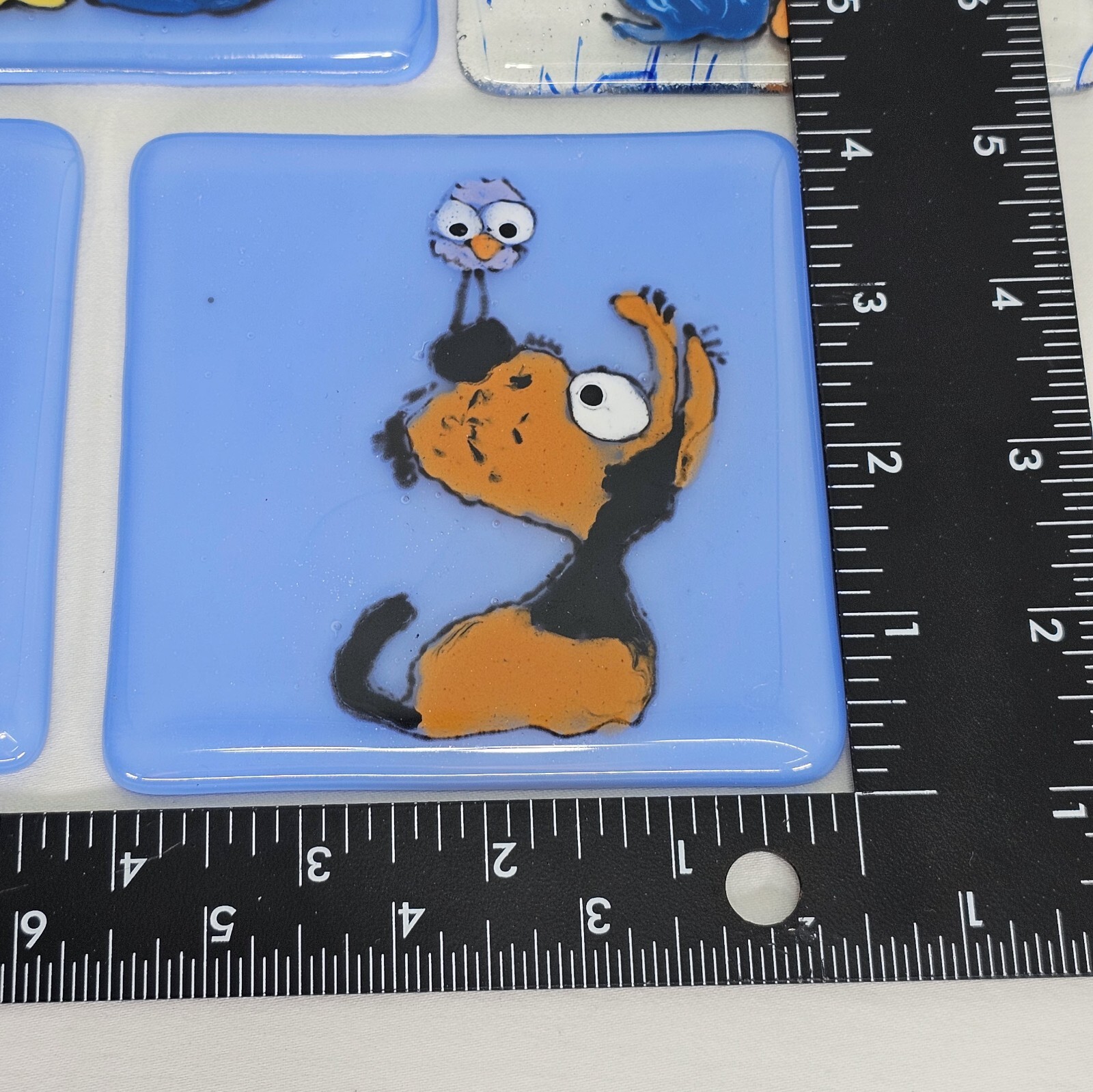 Fused Glass Art Coaster 4″ Handmade Tile Trivet Dog Cat Bird Pet Gift Home Decor