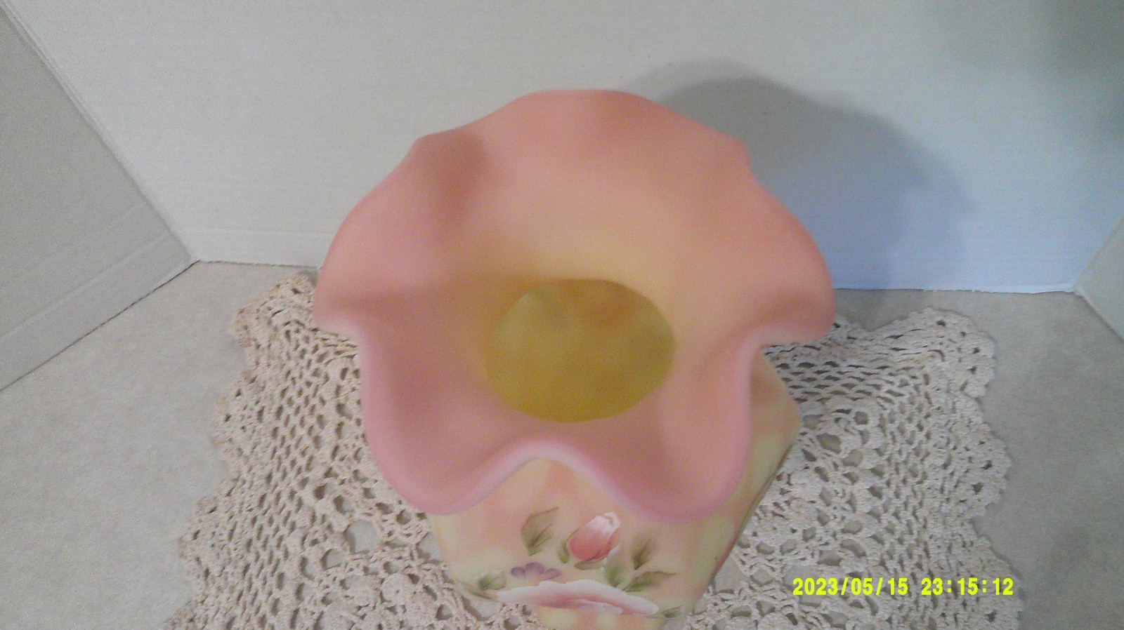 Rare LE Fenton Burmese “Adoration Rose” 9″ Vase HP & Signed with Original Labels