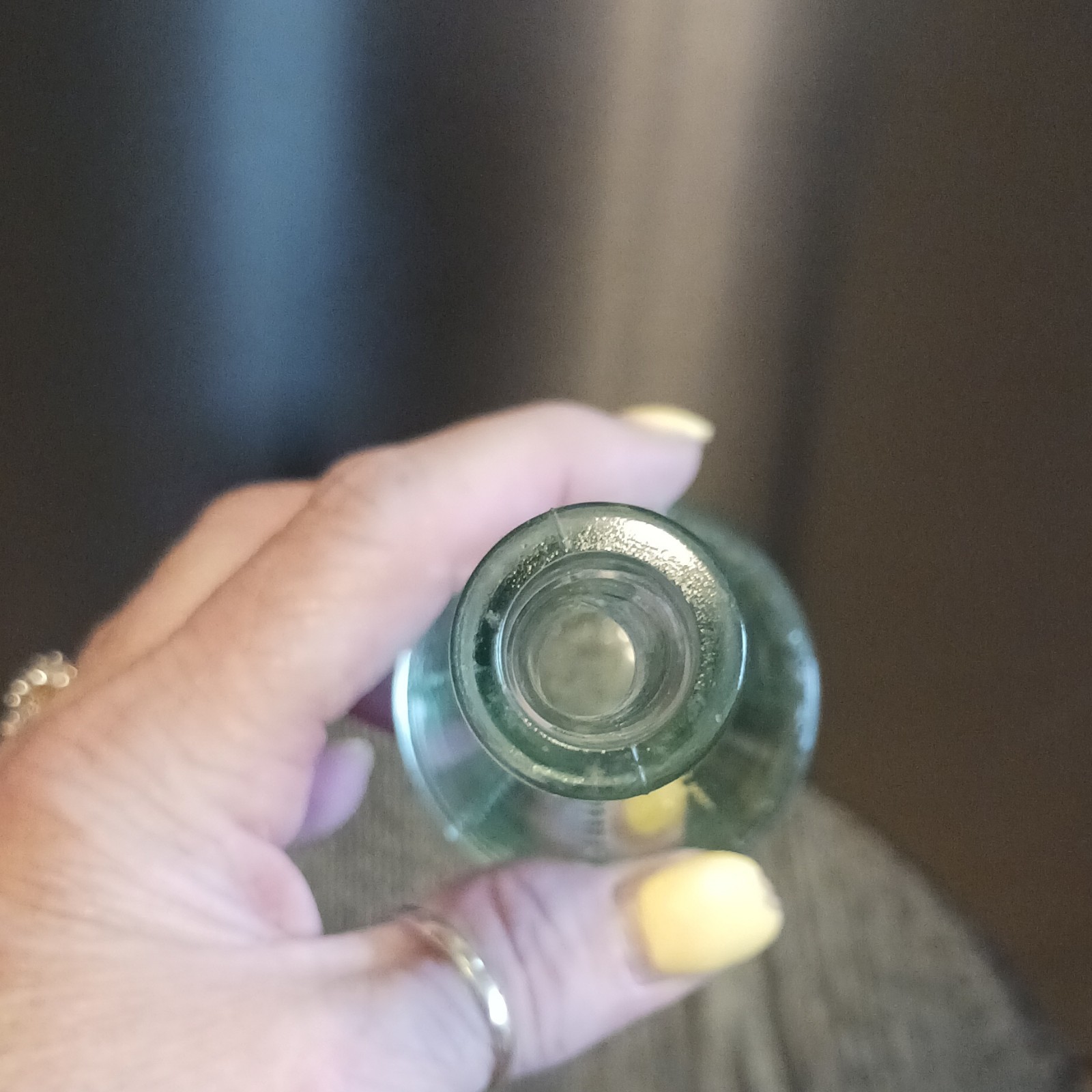 Unmarked Green & Clear Textured Glass Decorative Bottle, Textured Pattern