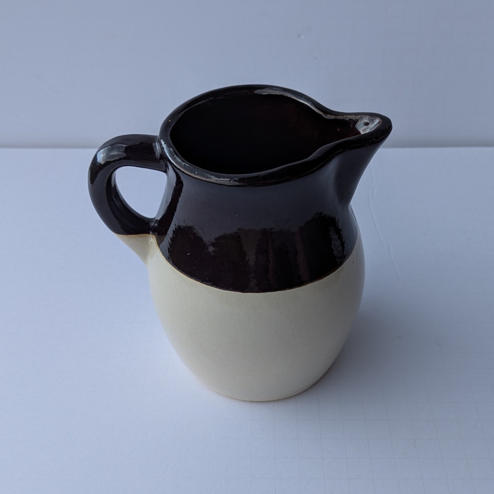Vintage Roseville Pottery Pitcher Jug 6″ Dark Brown and Cream RRP Co USA