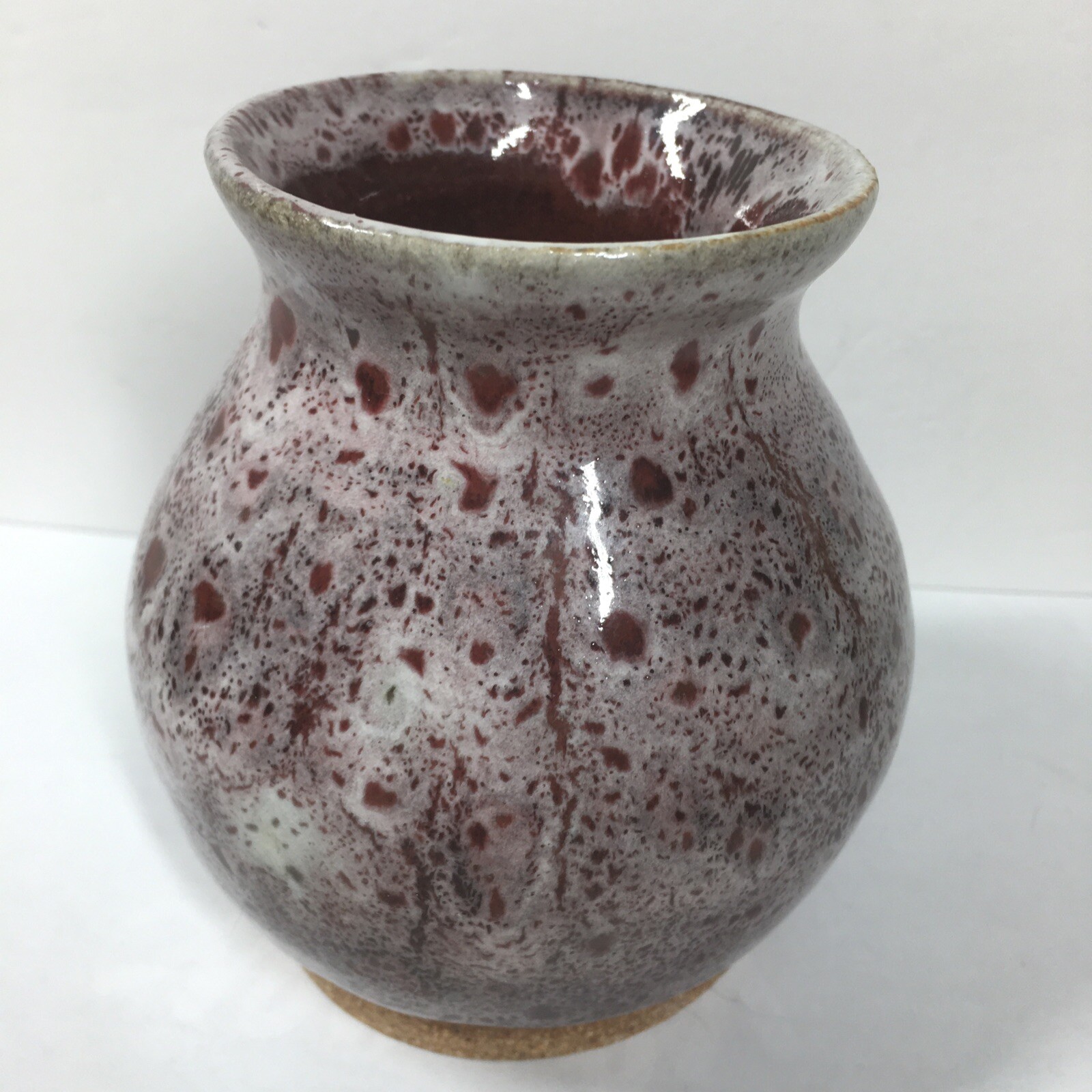 Studio Pottery Vase Signed Reddish Brown And Cream Glazed Splatter 4.5″ Tall
