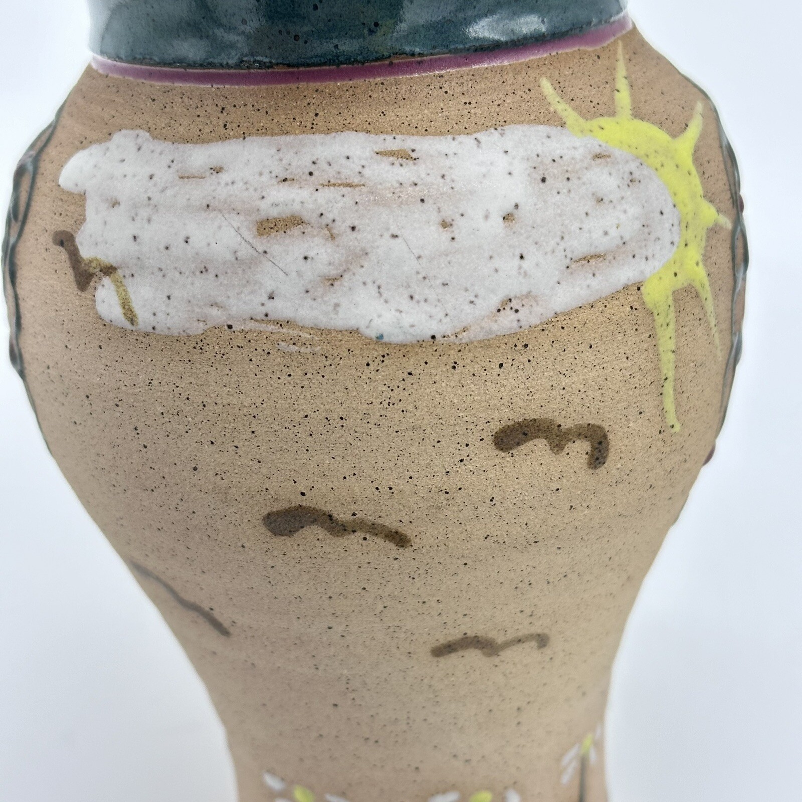 Parsley Pottery Ohio Art Studio Pottery Ceramic Folk Art Vase Tree Sun Clouds