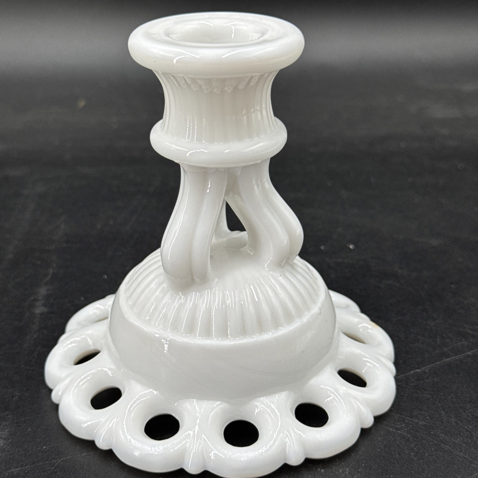 Vtg Westmoreland Doric Lace Milk Glass Single Candlestick Candle Holder White