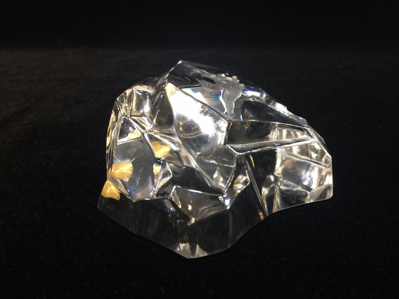 Val St. Lambert Belgium Depose Crystal Iceberg Paperweight, 3 3/4″ Long x 2″ H