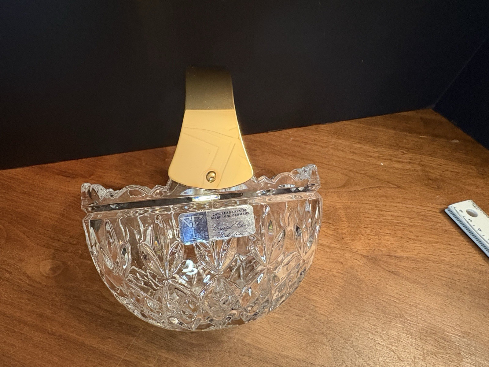 Vintage Crystal Clear Industries 24% Lead Crystal Basket W/ Metal Handle Germany