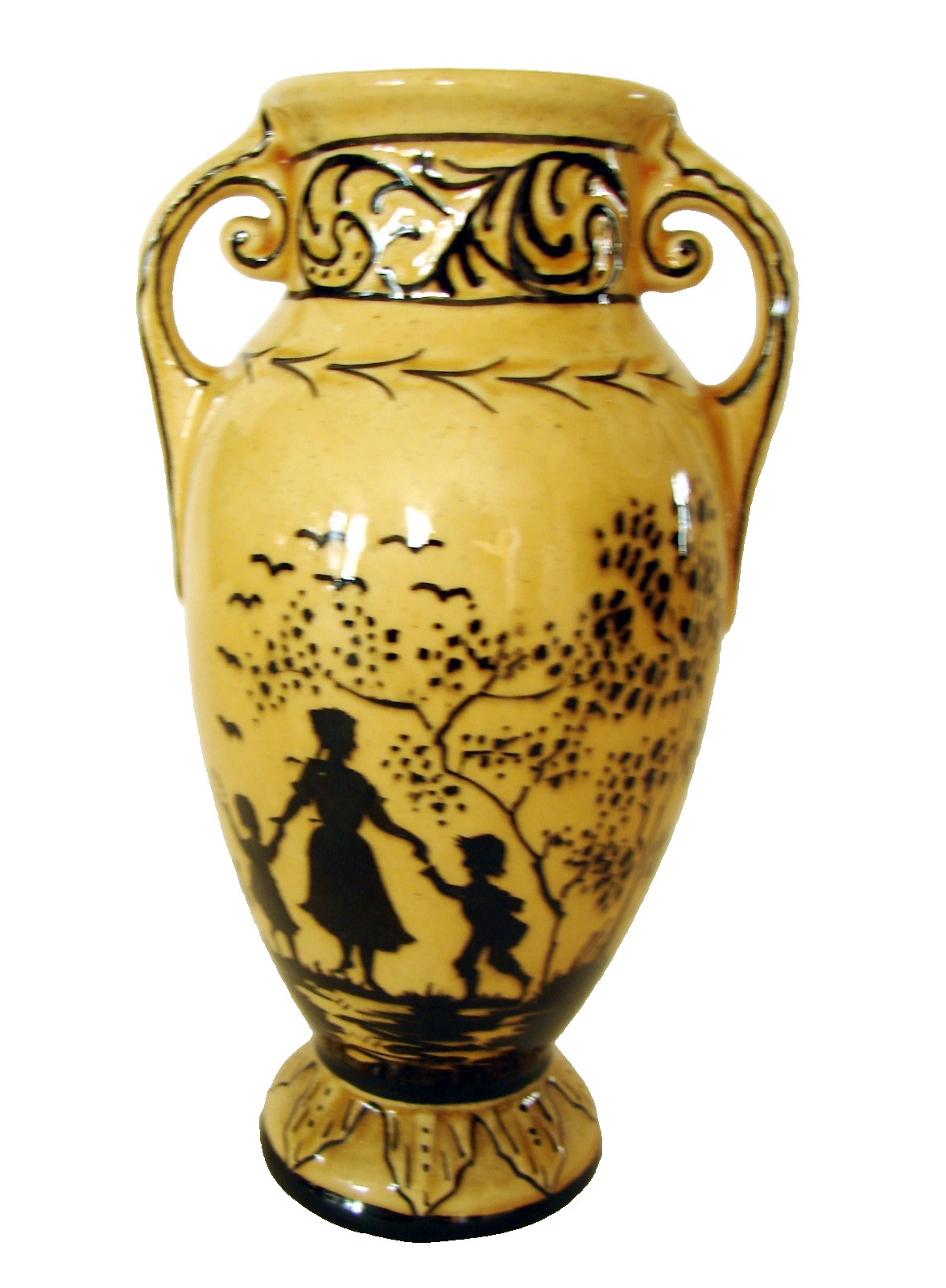 Erphila Art Pottery Urn Vase Silhouette Painting Style Czechoslovakia 1920-1930s