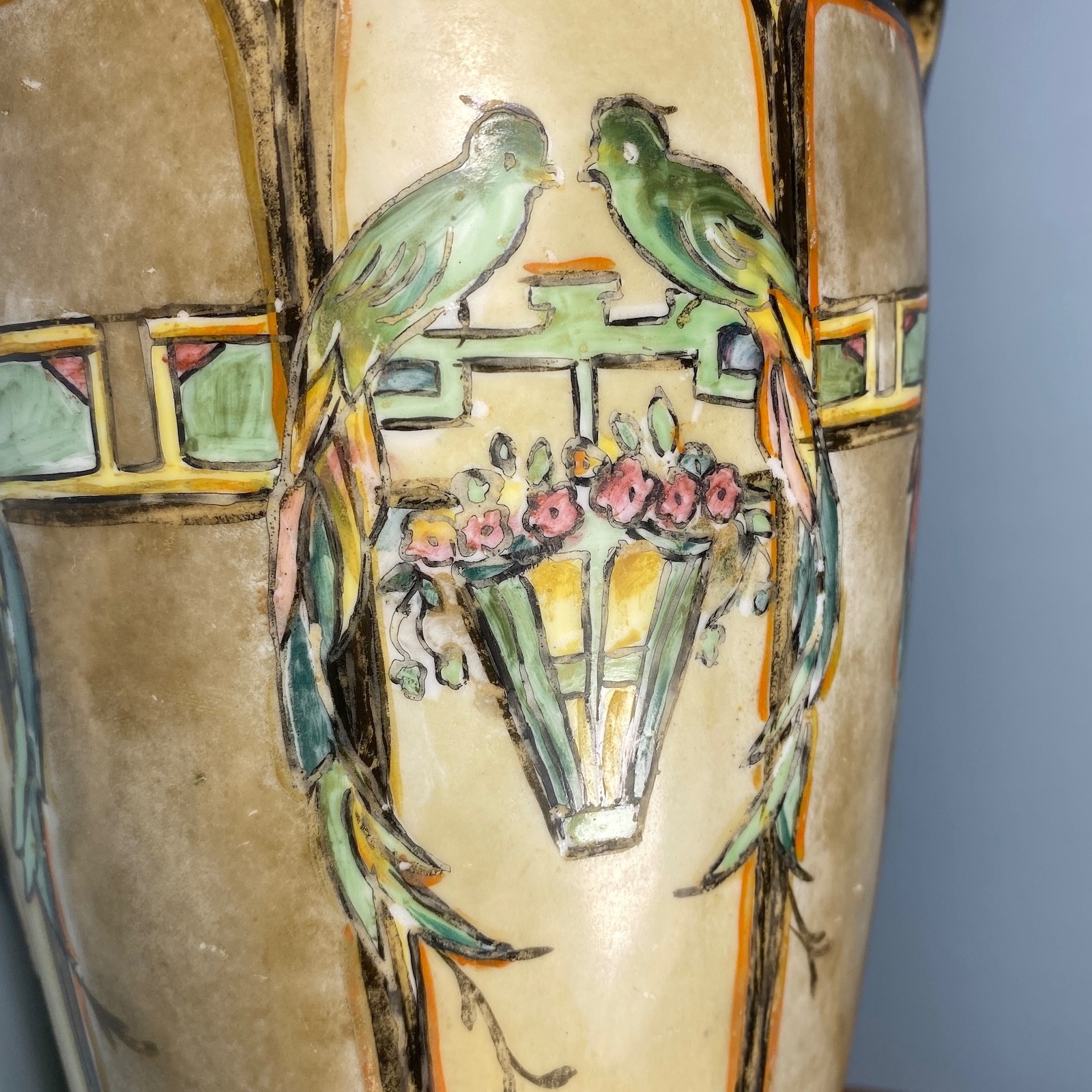 Antique Porzellanfabrik Wehinger Czechoslovakia Birds & Branches Vase ~ Signed