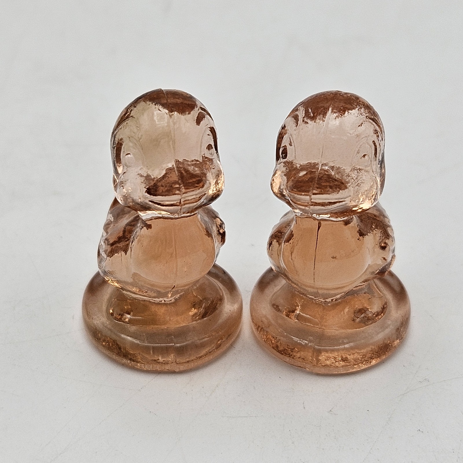 Boyds Glass ~ PAIR ~ Debbie Duck Ducklings ~ Light Rose ~ 1 1/2 inches
