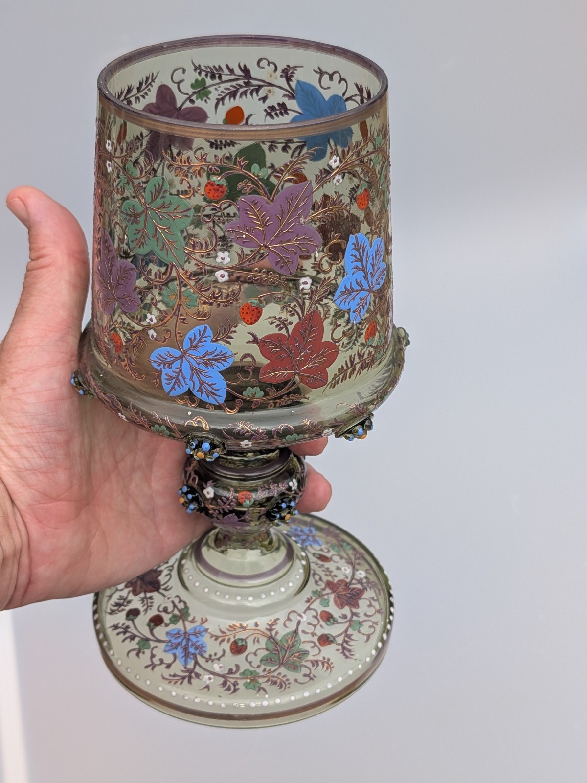Antique 19th Century Moser Enamelled Glass Goblet Roemer Czech Bohemian