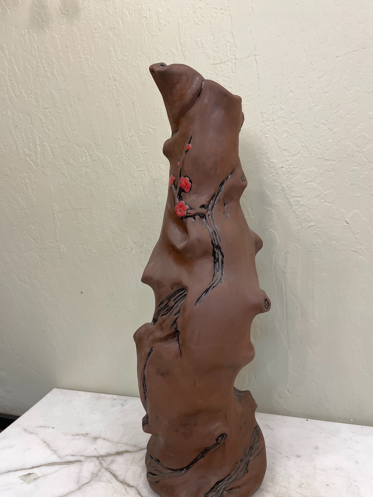 Abstract Hand-Made Clay Tree Trunk Vase