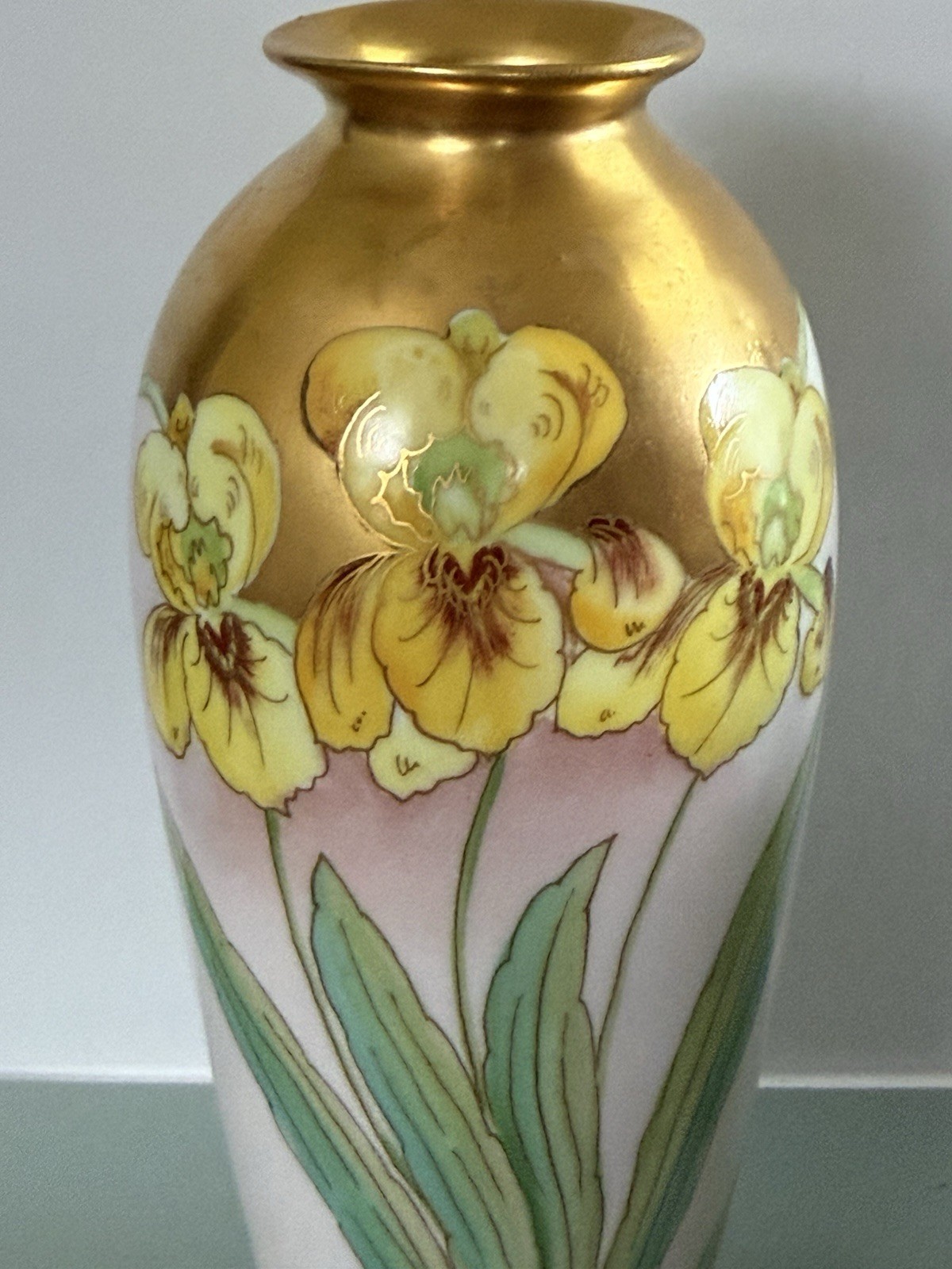 Antique Pickard Vase Art Nouveau Iris Floral and Gold Accents 9.5″ Signature