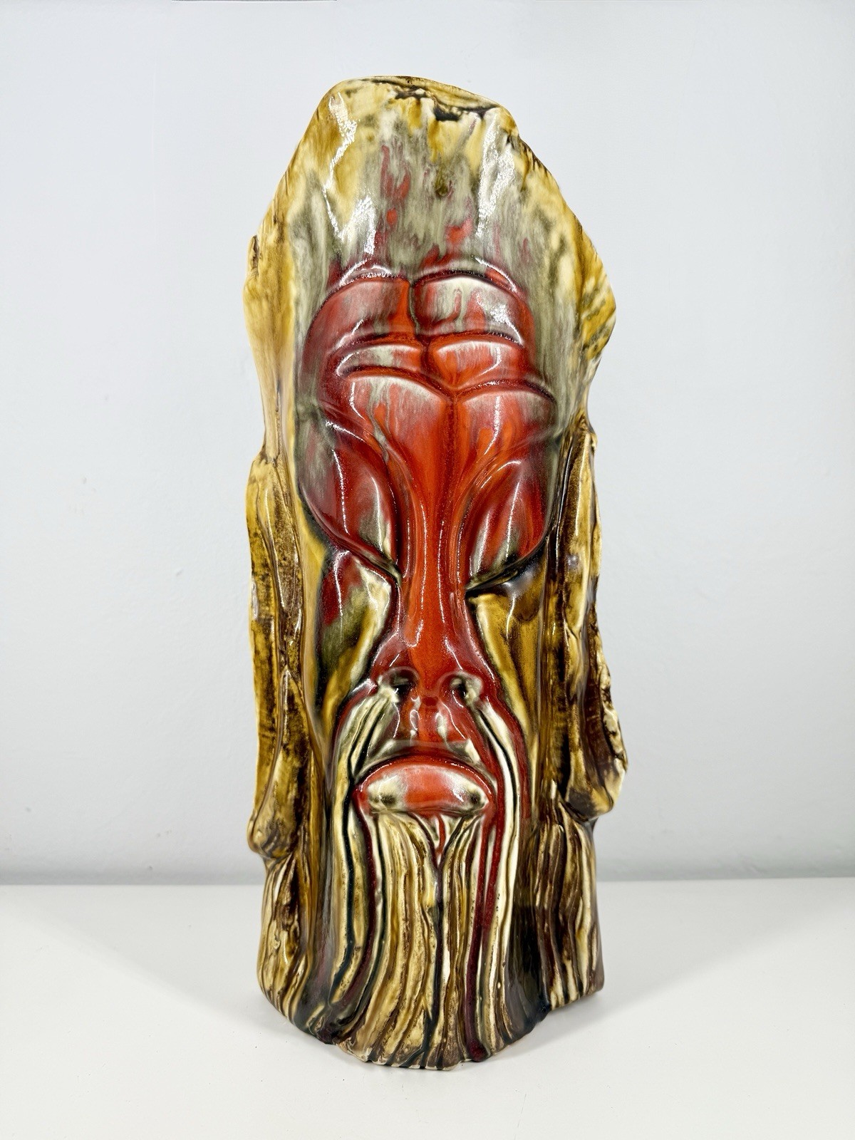 MARCIA of CALIFORNIA Ceramic TIKI STATUE/Figurine VTG 15in 60/70s Drip Glaze
