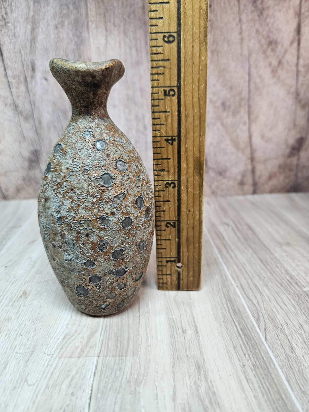 Vintage Studio Pottery Lava Glaze Vase Bottle Form MCM Textured Volcanic 6”