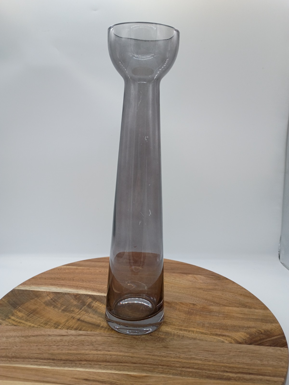 Hand Blown Art Glass Smoke Gray Flash 13.5 ” Tall Hyacinth Style Vase