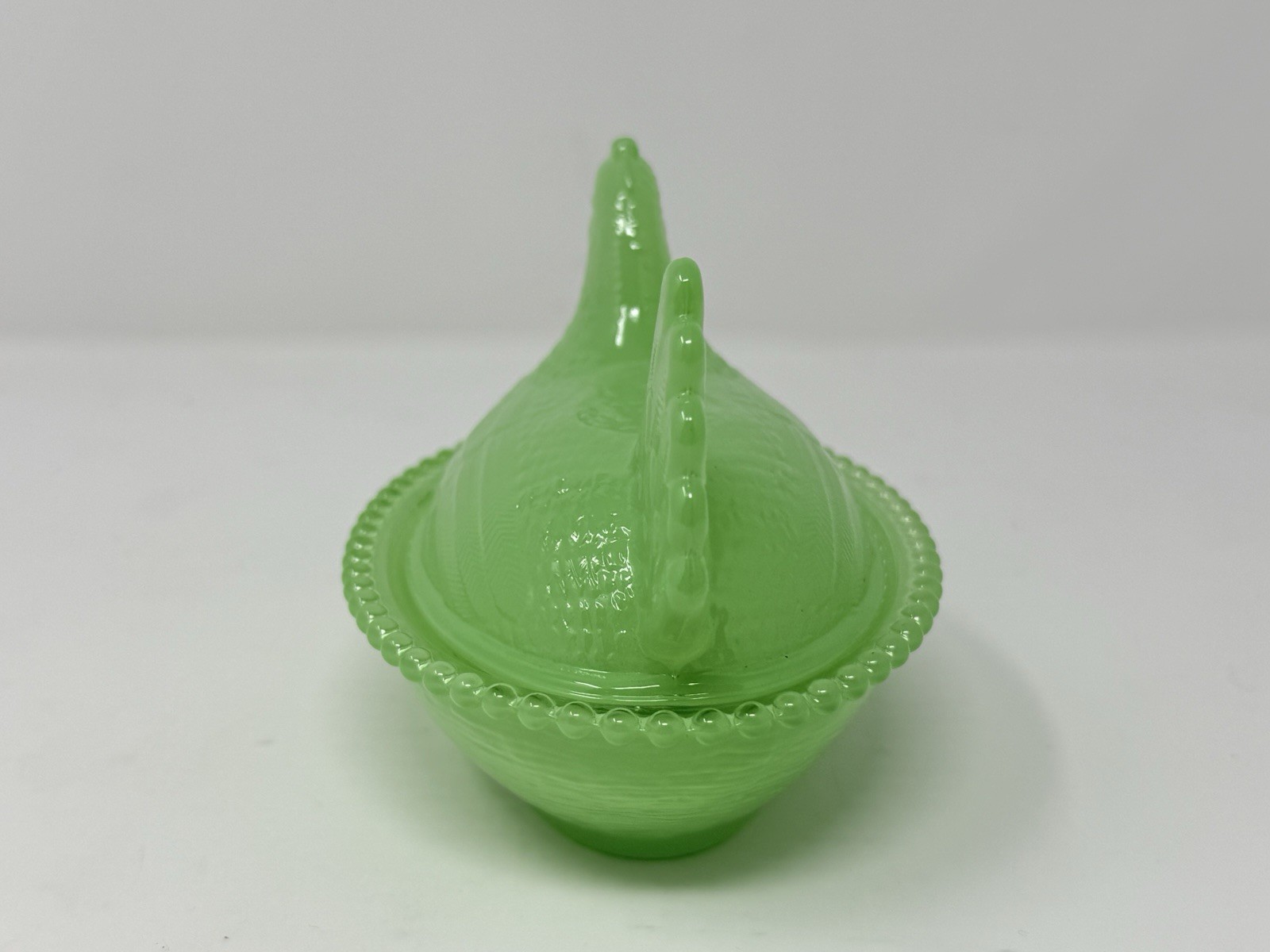 Hen On Nest Artificial Jadeite Green Glass 4.5 Inches Candy Dish Cottage Style