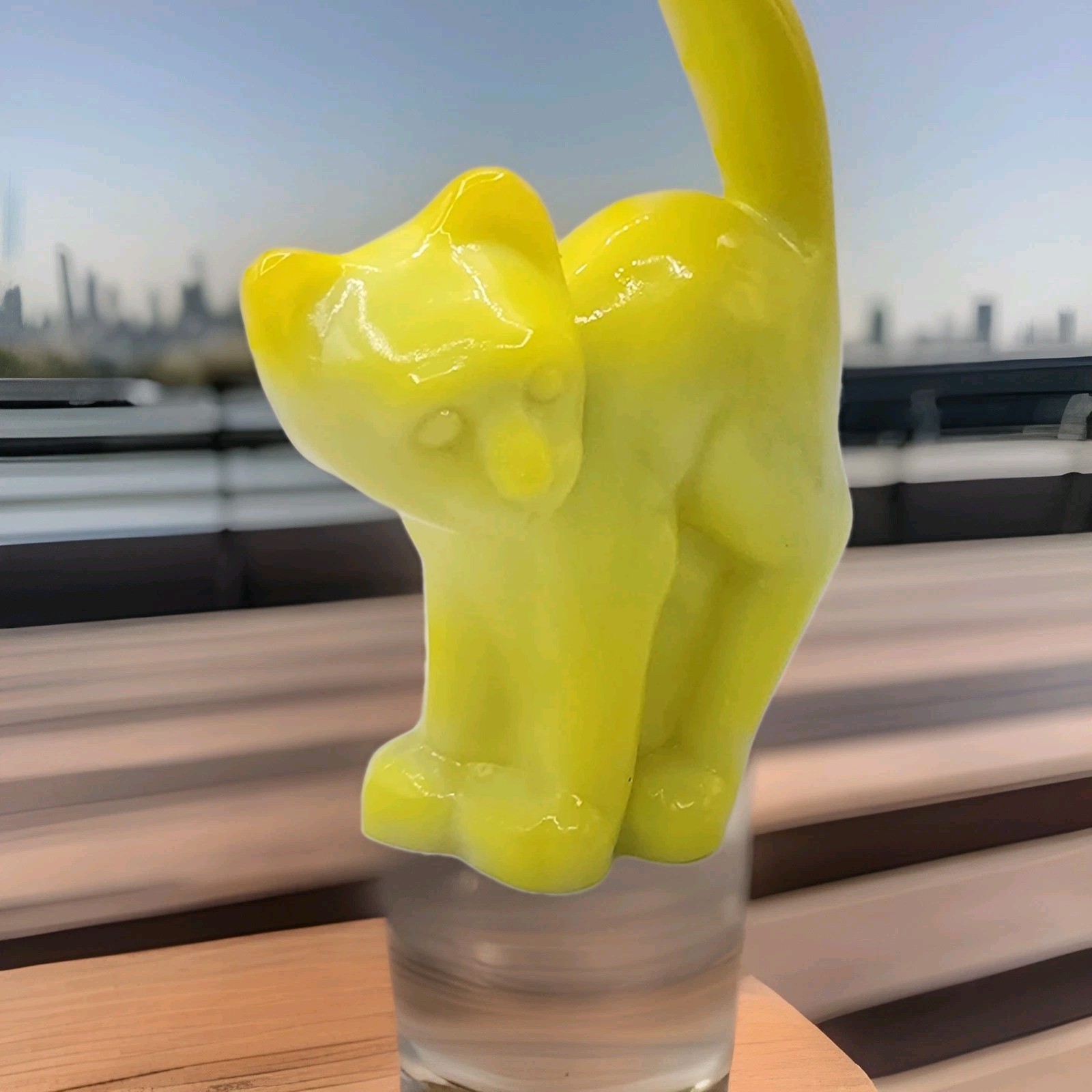 Scary Cat Mosser for Fenton Mold Art Glass Dandelion Yellow Glows UV Ltd