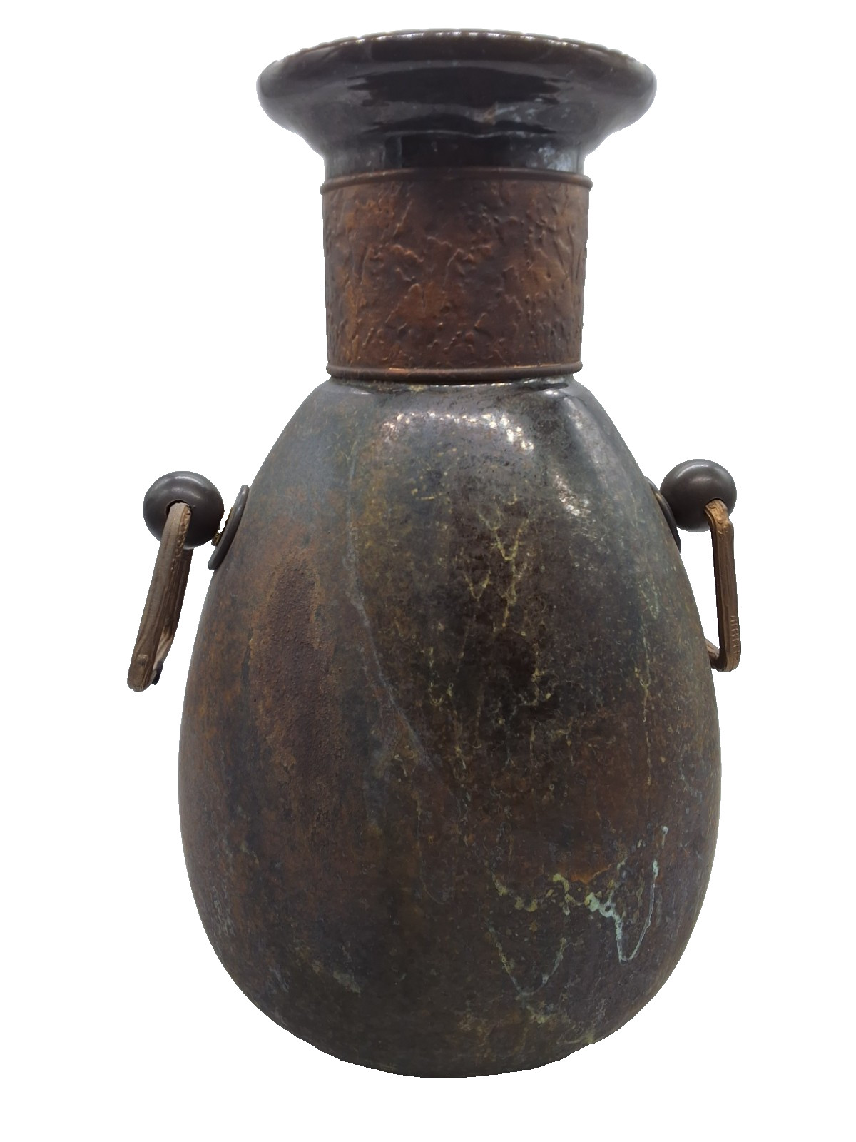 Vintage Evans Design Group Signed Raku Vase – Metallic Copper & Patina 15″