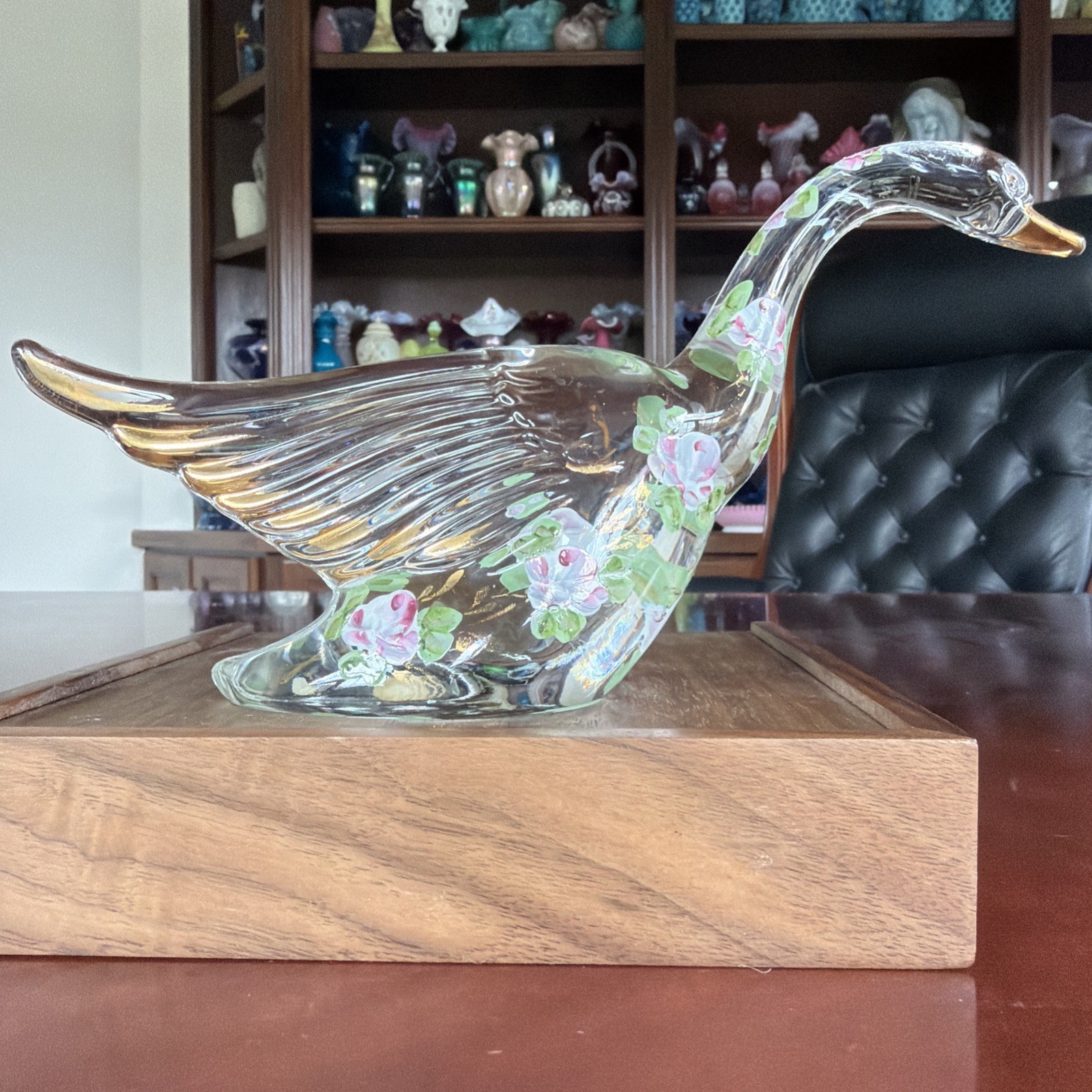 Heisey Glass Goose Wings Up Hand Painted by Abel’s-Wasserberg Co-Charleton Line